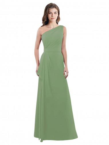 Sleeveless Seagrass One Shoulder Soft Chiffon A-Line Bridesmaid Dress Newcastle