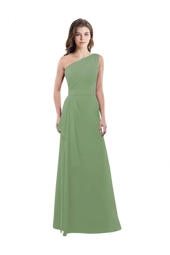 Sleeveless Seagrass One Shoulder Soft Chiffon A-Line Bridesmaid Dress Newcastle