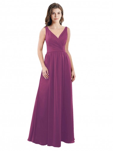 Sleeveless Wild Berry V-Neck V-Back Soft Chiffon A-Line Bridesmaid Dress Newcastle
