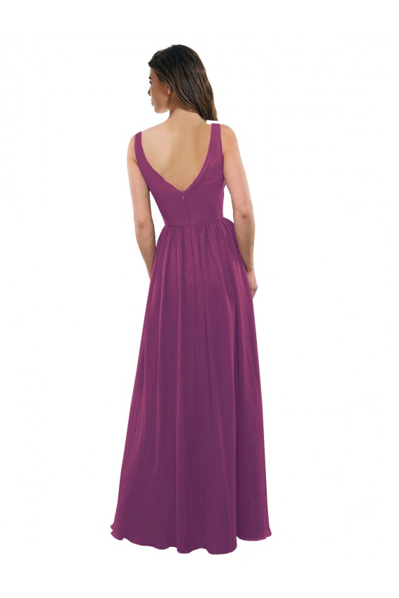 Sleeveless Wild Berry V-Neck V-Back Soft Chiffon A-Line Bridesmaid Dress Newcastle