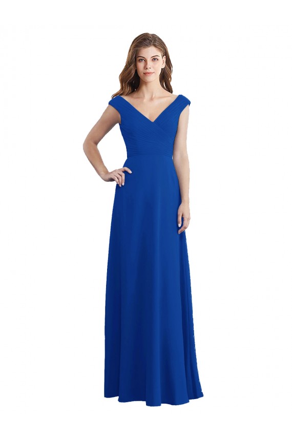 Sleeveless Royal Blue V-Neck Chiffon A-Line Bridesmaid Dress / Evening Dress Newcastle