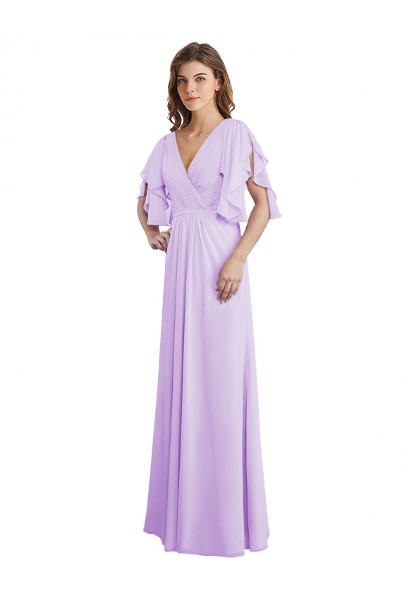 Split Sleeves V-Neck V-Back Soft Chiffon A-Line Bridesmaid Dress Newcastle