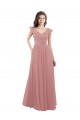 Cap Sleeves Dusty Pink V-Neck V-Back Soft Chiffon A-Line Bridesmaid Dress Newcastle