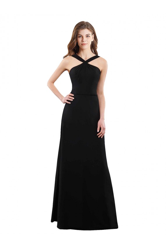 Sleeveless Black Halter Neck Open Back Soft Chiffon A-Line Bridesmaid Dress Newcastle