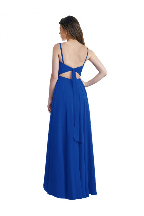 Sleeveless Royal Blue Spaghetti Straps Open Back Soft Chiffon A-Line High Low Bridesmaid Dress Newcastle