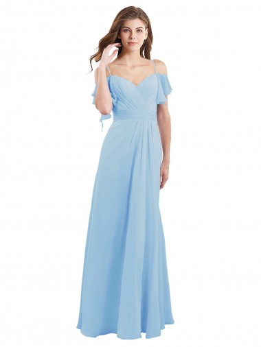 Cold Shoulder Spaghetti Straps Low Back Soft Chiffon A-Line Bridesmaid Dress Newcastle
