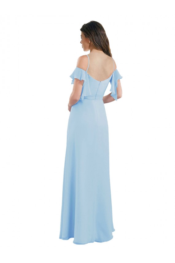 Cold Shoulder Spaghetti Straps Low Back Soft Chiffon A-Line Bridesmaid Dress Newcastle