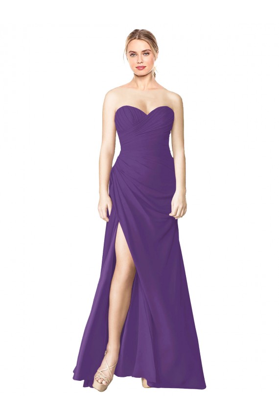 Sleeveless Plum Purple Sweetheart Low Back Soft Chiffon A-Line Bridesmaid Dress Newcastle