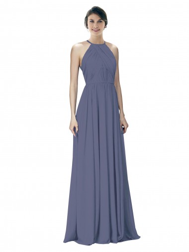 Sleeveless Silver Stone Halter Neck Open Back Soft Chiffon A-Line Formal Dress / Bridesmaid Dress Newcastle