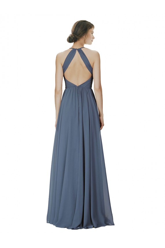 Sleeveless Silver Stone Halter Neck Open Back Soft Chiffon A-Line Formal Dress / Bridesmaid Dress Newcastle