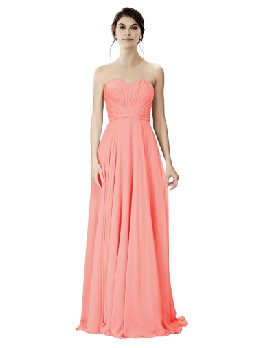 Sleeveless Peach Strapless Soft Chiffon A-Line Bridesmaid Dress Newcastle