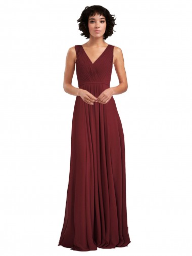 Sleeveless Burgundy V-Neck V-Back Soft Chiffon A-Line Bridesmaid Dress Newcastle