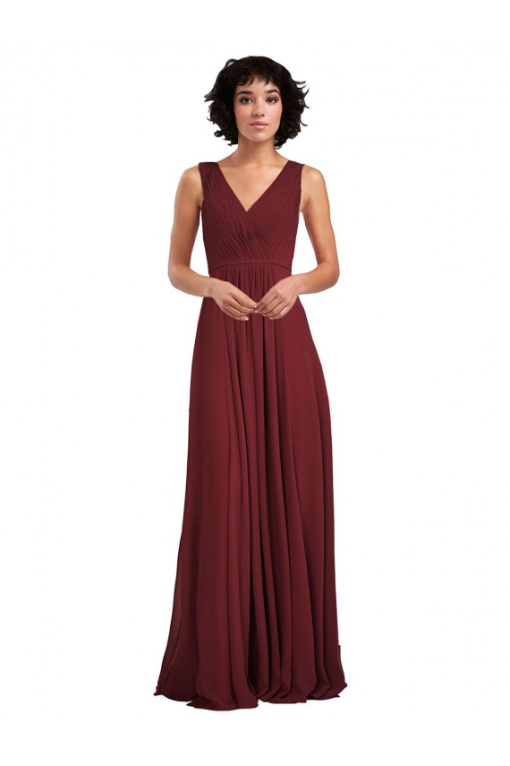 Sleeveless Burgundy V-Neck V-Back Soft Chiffon A-Line Bridesmaid Dress Newcastle