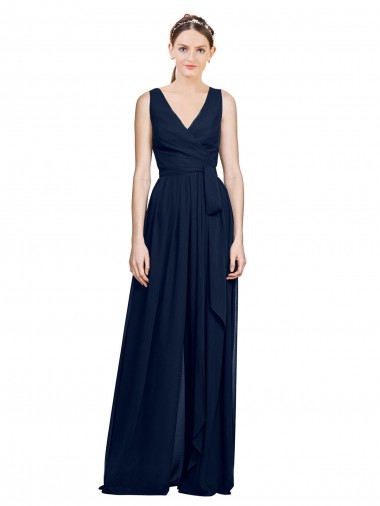 Sleeveless Dark Navy V-Neck Chiffon A-Line Wedding Party Dress Newcastle