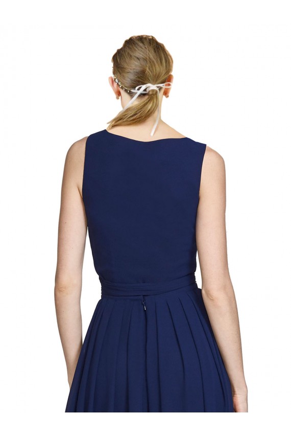 Sleeveless Dark Navy V-Neck Chiffon A-Line Wedding Party Dress Newcastle