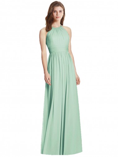 Sleeveless Halter Neck Open Back Soft Chiffon A-Line Semi Formal Evening Dress / Bridesmaid Dress Newcastle