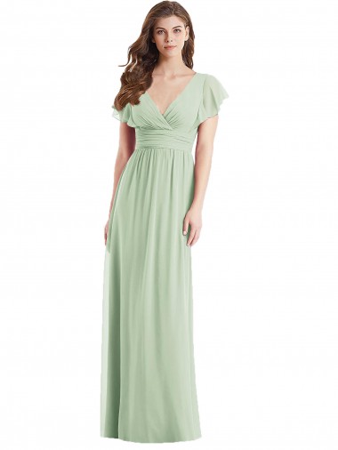 Flutter Sleeves V-Neck Open Back Soft Chiffon Trumpet Bridesmaid Dress Newcastle