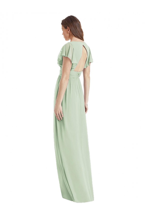 Flutter Sleeves V-Neck Open Back Soft Chiffon Trumpet Bridesmaid Dress Newcastle