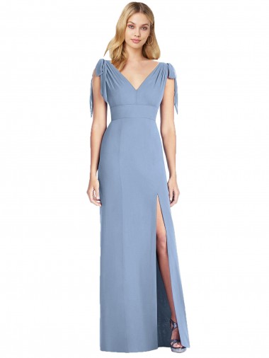 Sleeveless Dusty Blue V-Neck V-Back Soft Chiffon Mermaid Bridesmaid Dress Newcastle