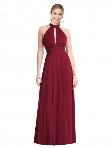 Sleeveless Burgundy Halter Neck Open Back Soft Chiffon A-Line Semi Formal Evening Dress / Bridesmaid Dress Newcastle