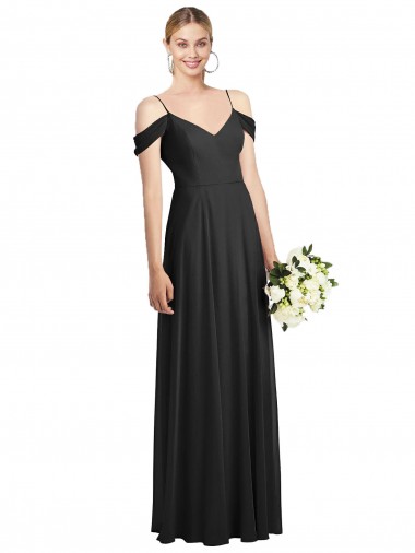 Cold Shoulder Spaghetti Straps Soft Chiffon A-Line Semi Formal Evening Dress / Bridesmaid Dress Newcastle