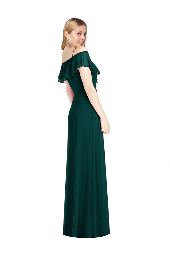 Cold Shoulder Ever Green Spaghetti Straps Soft Chiffon Trumpet Semi Formal Evening Dress / Bridesmaid Dress Newcastle