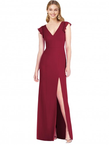 Ruffle Sleeves V-Neck Tie Back Soft Chiffon Mermaid Bridesmaid Dress Newcastle
