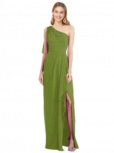 Sleeveless Olive Green One Shoulder Soft Chiffon Trumpet Bridesmaid Dress Newcastle