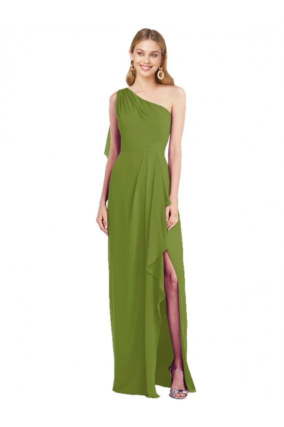 Sleeveless Olive Green One Shoulder Soft Chiffon Trumpet Bridesmaid Dress Newcastle