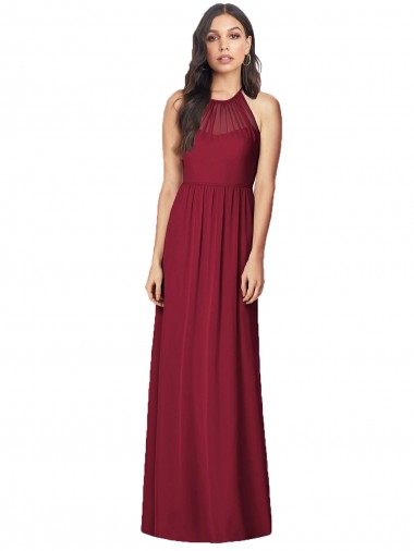 Sleeveless Burgundy Halter Neck Soft Chiffon Trumpet Bridesmaid Dress Newcastle