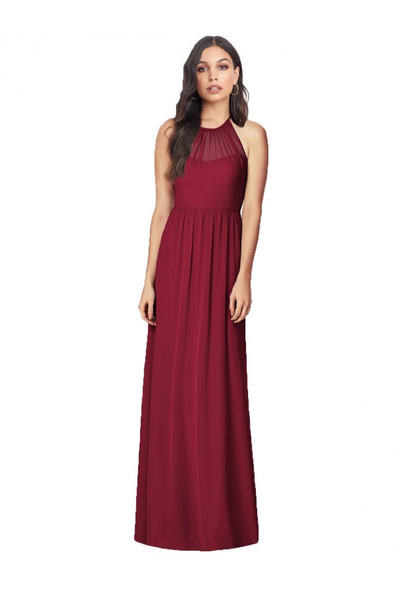 Sleeveless Burgundy Halter Neck Soft Chiffon Trumpet Bridesmaid Dress Newcastle