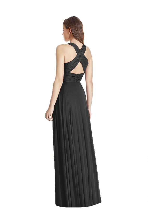 Sleeveless Black V-Neck Criss Cross Back Soft Chiffon A-Line Bridesmaid Dress Newcastle