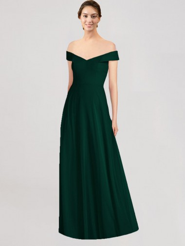 Sleeveless Ever Green Off the Shoulder Soft Chiffon A-Line Formal Dress / Bridesmaid Dress Newcastle