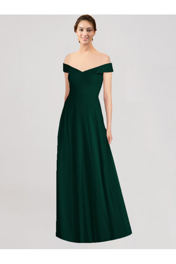 Sleeveless Ever Green Off the Shoulder Soft Chiffon A-Line Formal Dress / Bridesmaid Dress Newcastle