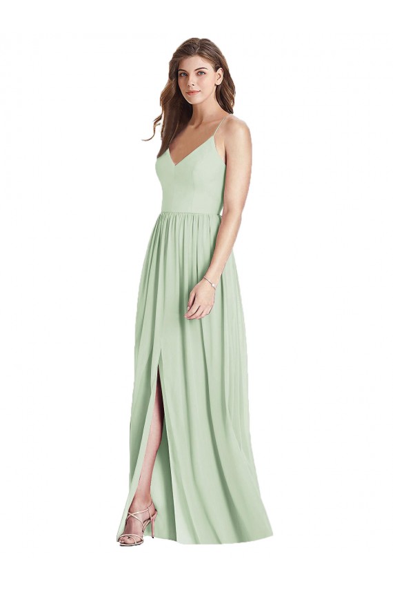 Sleeveless Spaghetti Straps Criss Cross Back Soft Chiffon A-Line Semi Formal Evening Dress / Bridesmaid Dress Newcastle