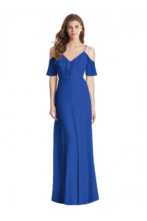 Cold Shoulder Spaghetti Straps V-Back Soft Chiffon Trumpet Semi Formal Evening Dress / Bridesmaid Dress Newcastle
