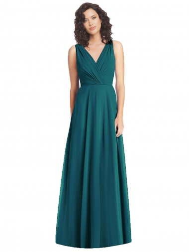 Sleeveless Hunter V-Neck V-Back Chiffon A-Line Wedding Party Dress Newcastle