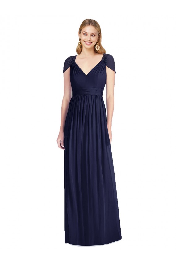 Cap Sleeves V-Neck Open Back Soft Chiffon Trumpet Bridesmaid Dress Newcastle