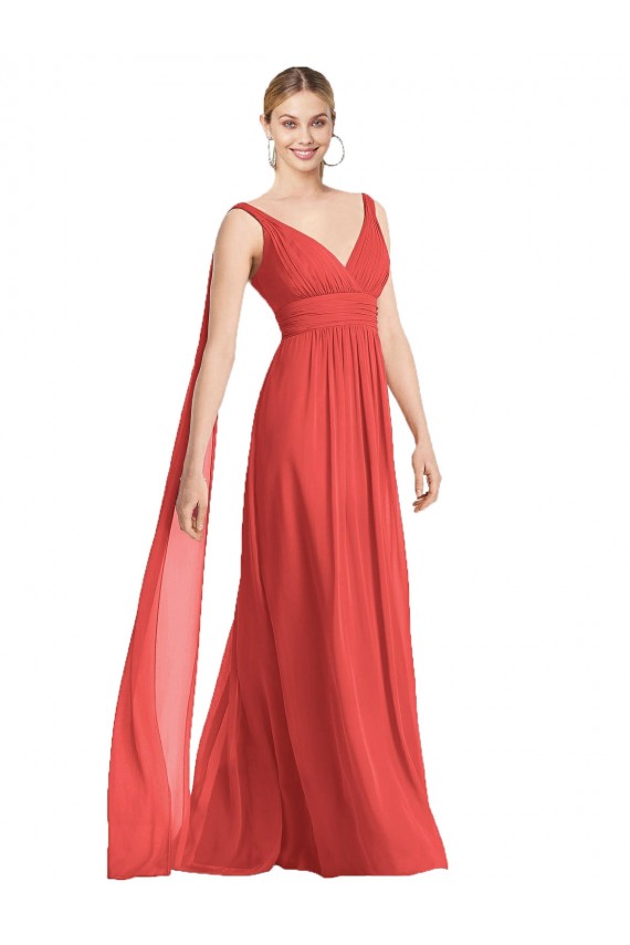 Sleeveless Firecracker V-Neck Low Back Soft Chiffon A-Line Bridesmaid Dress Newcastle