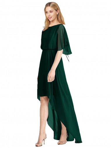 Flutter Sleeves Round Neck Open Back Soft Chiffon A-Line High Low Bridesmaid Dress Newcastle