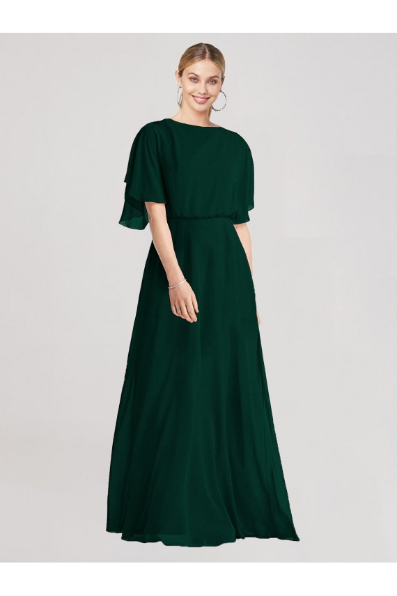 Flutter Sleeves Round Neck Open Back Soft Chiffon A-Line Bridesmaid Dress Newcastle