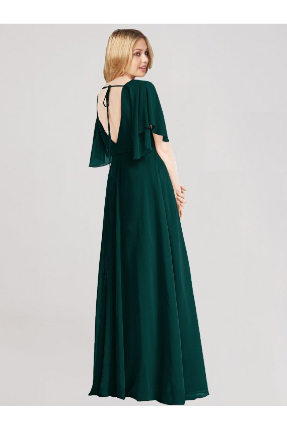 Flutter Sleeves Round Neck Open Back Soft Chiffon A-Line Bridesmaid Dress Newcastle