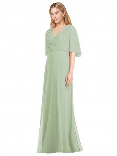 Flutter Sleeves V-Neck Soft Chiffon Trumpet Bridesmaid Dress Newcastle