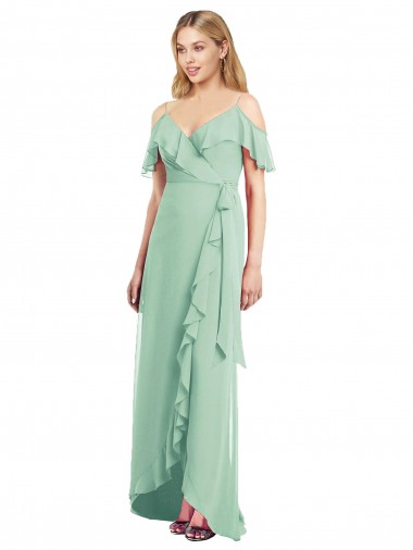 Cold Shoulder Mint Green Spaghetti Straps Soft Chiffon Trumpet High Low Bridesmaid Dress Newcastle