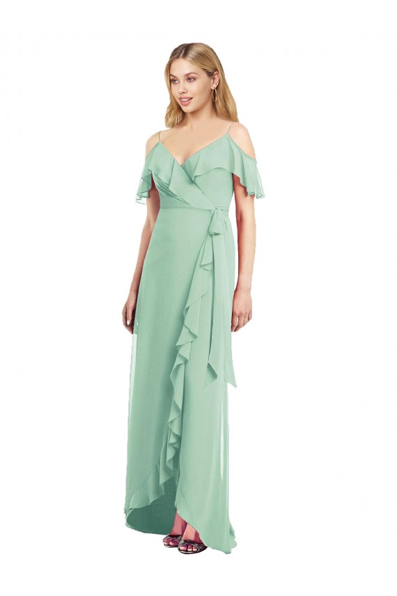 Cold Shoulder Mint Green Spaghetti Straps Soft Chiffon Trumpet High Low Bridesmaid Dress Newcastle