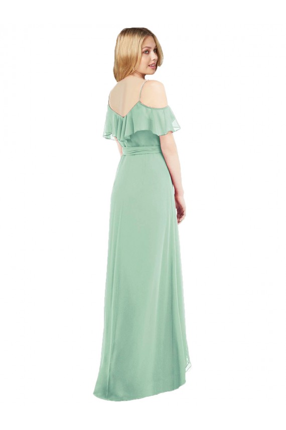 Cold Shoulder Mint Green Spaghetti Straps Soft Chiffon Trumpet High Low Bridesmaid Dress Newcastle
