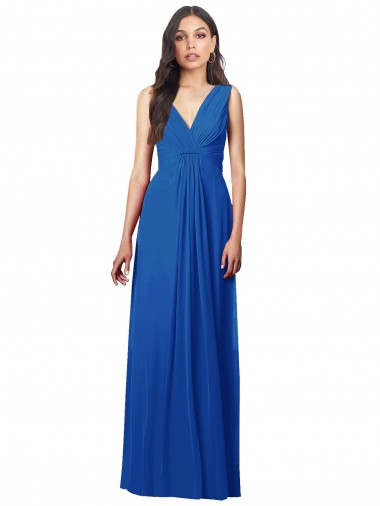 Sleeveless Royal Blue V-Neck V-Back Soft Chiffon A-Line Semi Formal Evening Dress / Bridesmaid Dress Newcastle