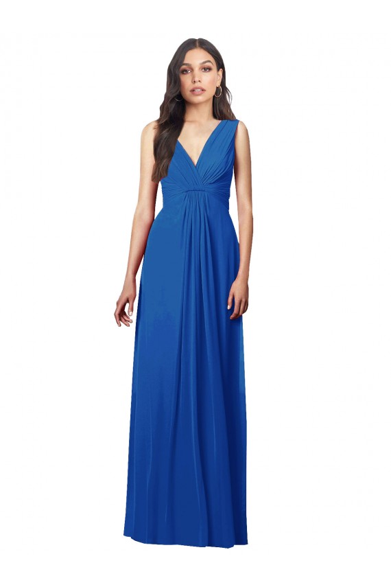 Sleeveless Royal Blue V-Neck V-Back Soft Chiffon A-Line Semi Formal Evening Dress / Bridesmaid Dress Newcastle