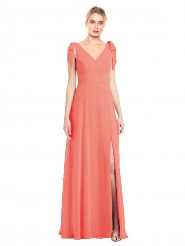 Sleeveless Coral V-Neck V-Back Soft Chiffon Trumpet Bridesmaid Dress Newcastle