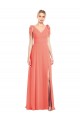 Sleeveless Coral V-Neck V-Back Soft Chiffon Trumpet Bridesmaid Dress Newcastle